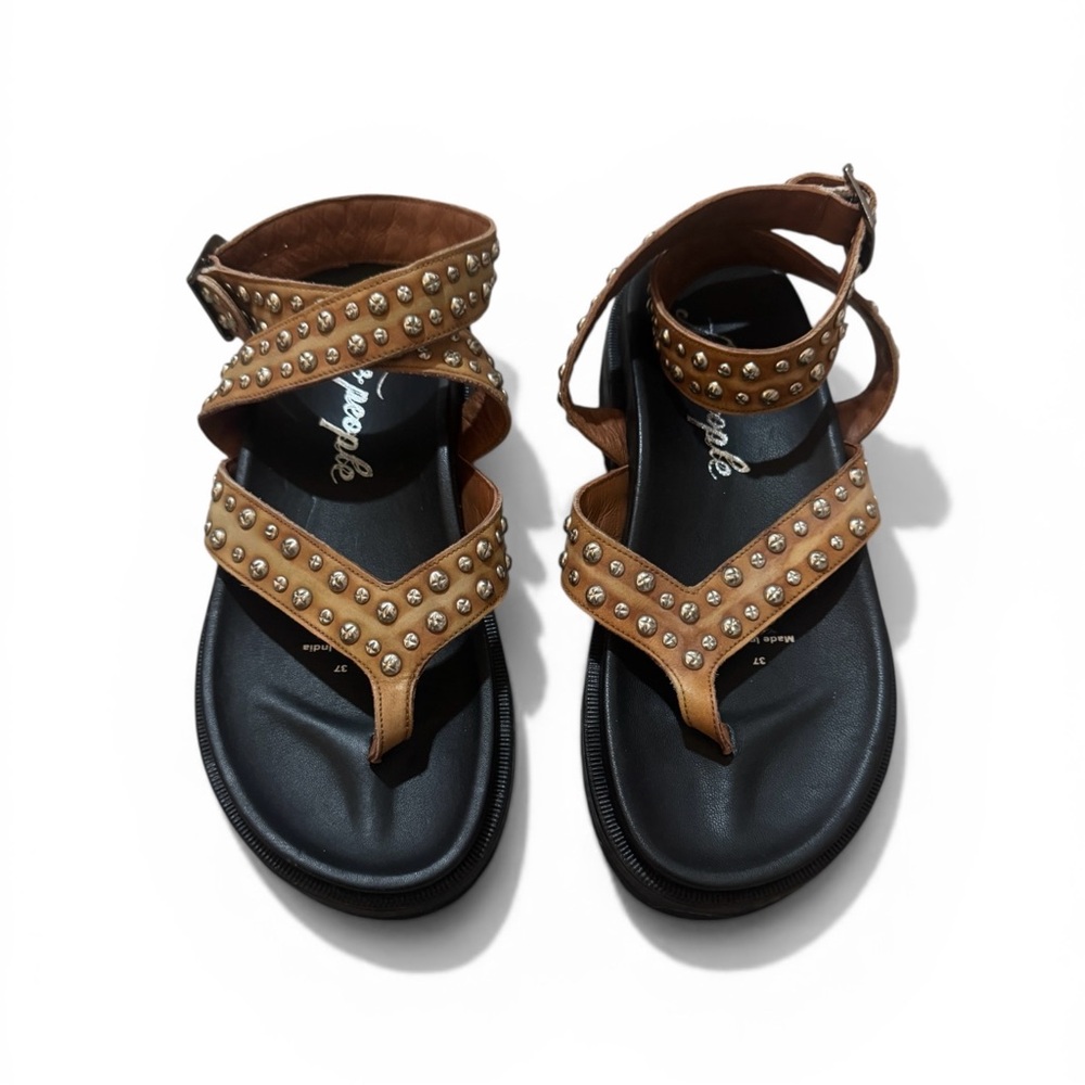 Free People Women’s Tan Studded Ankle Wrap Platform Sandals Size 37 EU/7 US